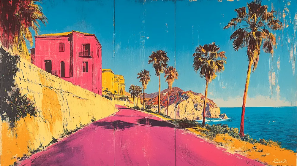 Pink Coast Road — hand-painted canvas, ON ART, available in all sizes