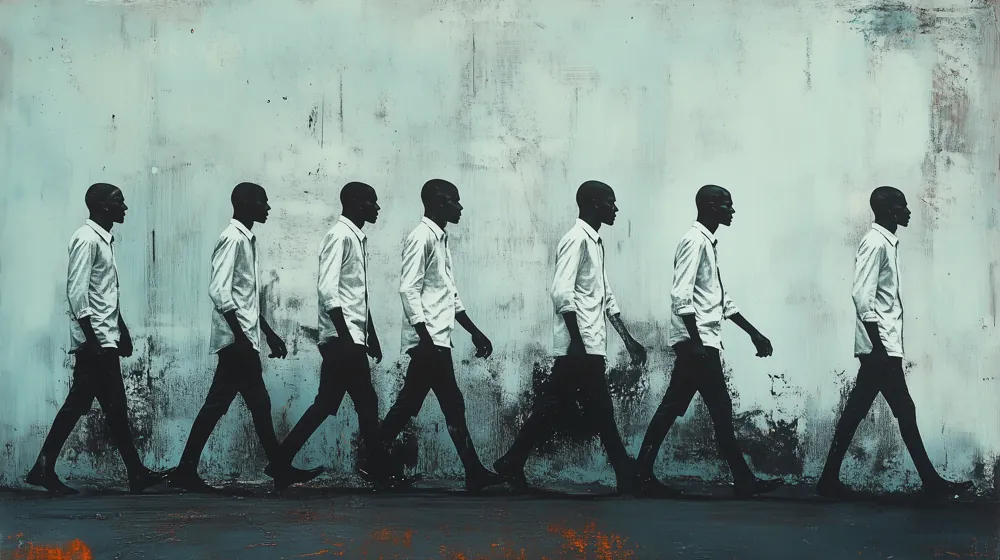 Walking Men — Teal — hand-painted canvas, ON ART, available in all sizes